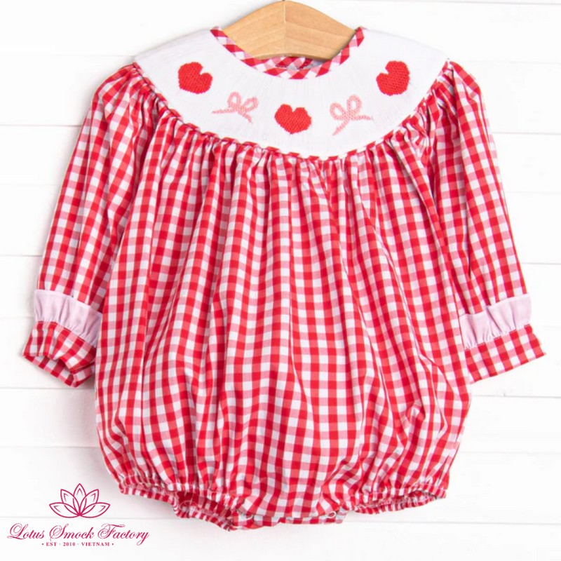Smocked Valentine Outfit 2025 Long Sleeve Bubble Wholesale Smocked Clothing