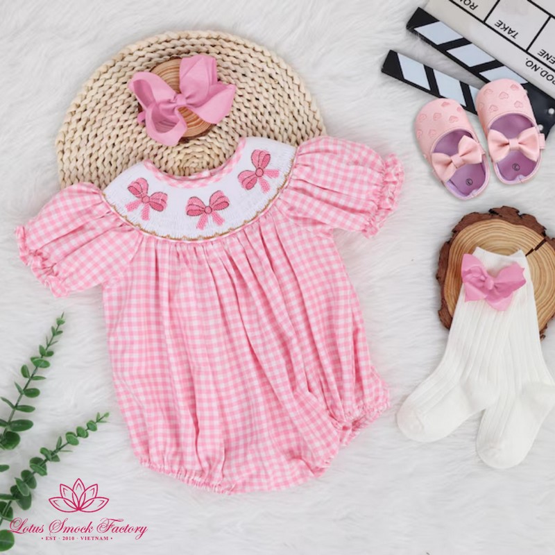 Smocked Valentine Outfit 2025 Pink Bow Bubble Wholesale Smocked Clothing