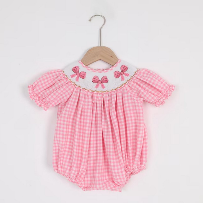 Smocked Valentine Outfit 2025 Pink Bow Bubble Wholesale Smocked Clothing