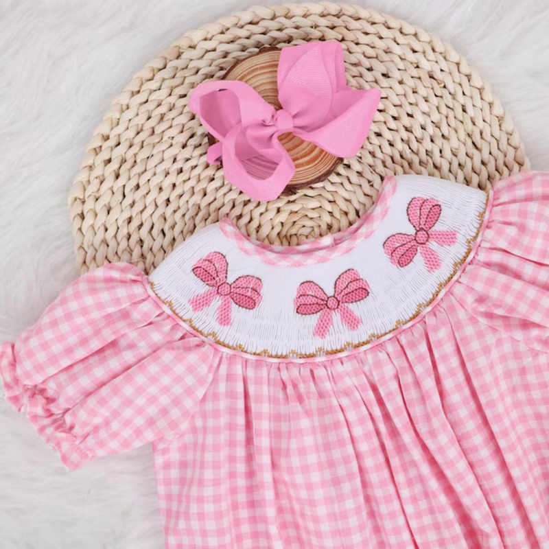 Smocked Valentine Outfit 2025 Pink Bow Bubble Wholesale Smocked Clothing