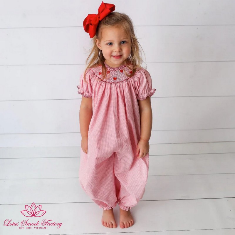Smocked Valentine Outfit 2025 Pink Heart Romper Wholesale Smocked Clothing