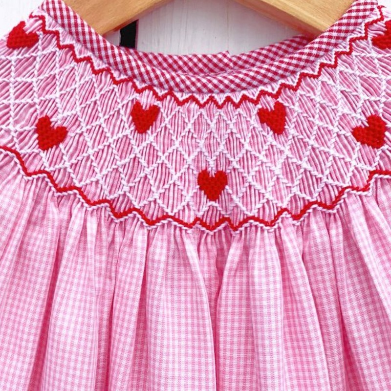 Smocked Valentine Outfit 2025 Pink Heart Romper Wholesale Smocked Clothing
