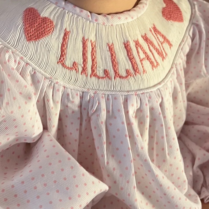 Smocked Valentine Outfit 2026 White Polka Dot Bubble Wholesale Smocked Clothing