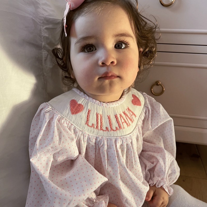 Smocked Valentine Outfit 2026 White Polka Dot Bubble Wholesale Smocked Clothing