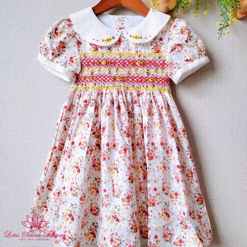 Spring Summer Dress 2025 Floral Geometric Smocked Dress Wholesale Smocked Clothing