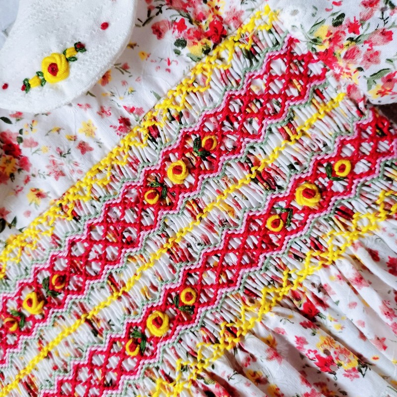 Spring Summer Dress 2026 Floral Geometric Smocked Dress Wholesale Smocked Clothing