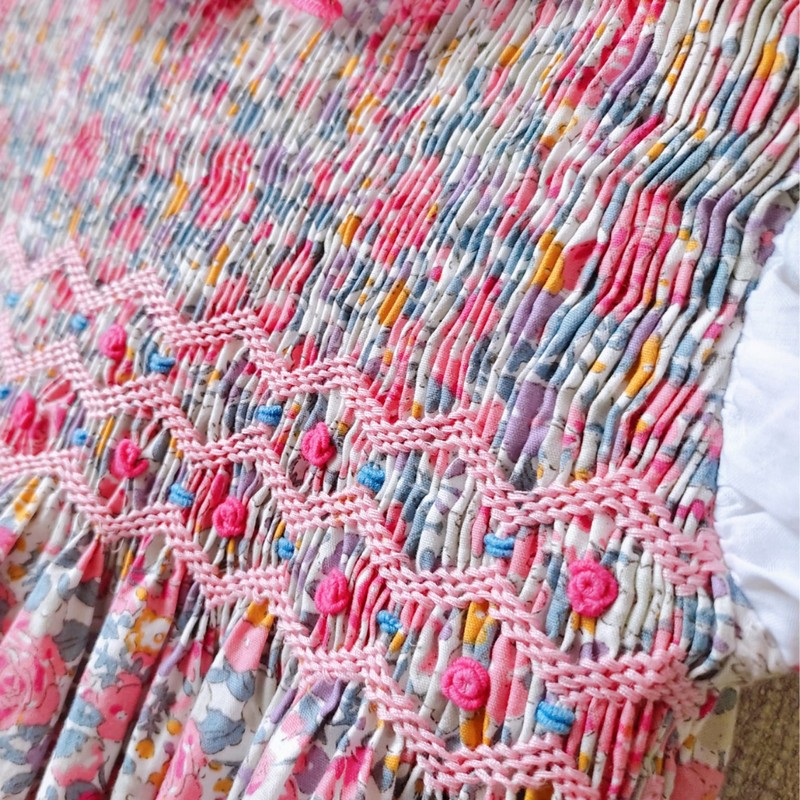 Spring Summer Dress 2025 Floral Geometric Smocked Sleeveless Dress Wholesale Smocked Clothing