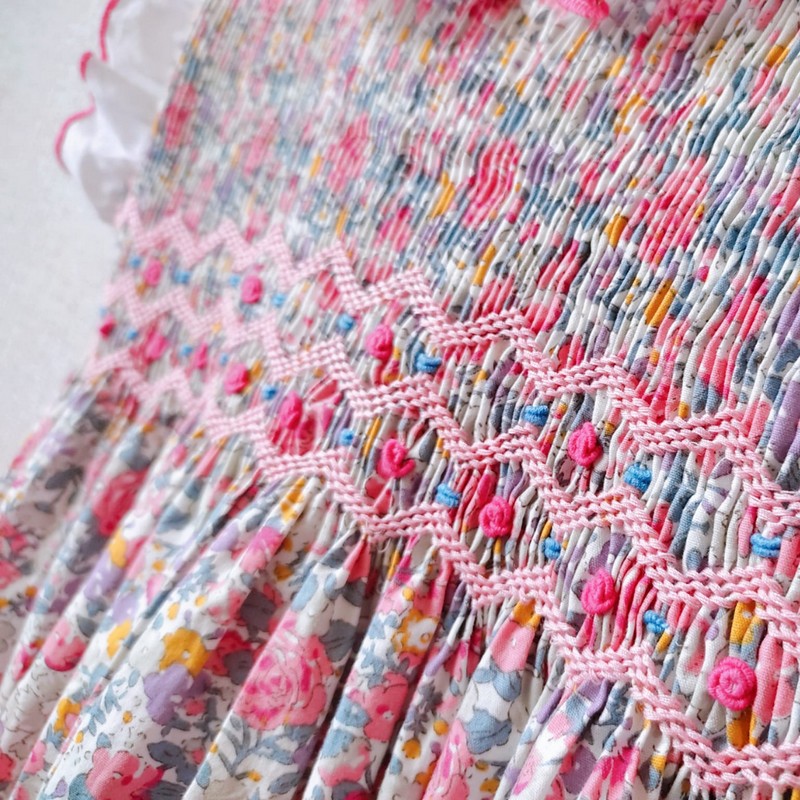 Spring Summer Dress 2025 Floral Geometric Smocked Sleeveless Dress Wholesale Smocked Clothing