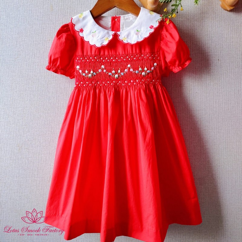Spring Summer Dress 2025 Geometric Smocked Red Dress Wholesale Smocked Clothing