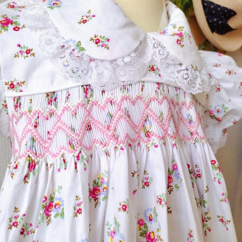 Spring Summer Dress 2025 Heart Smocked Floral Dress Wholesale Smocked Clothing