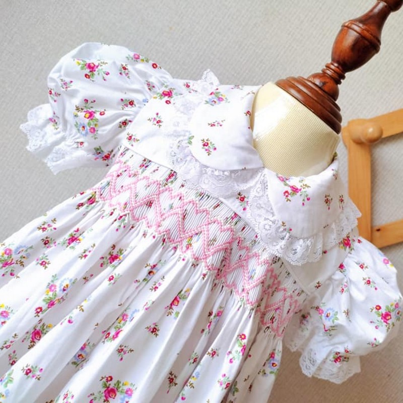 Spring Summer Dress 2025 Heart Smocked Floral Dress Wholesale Smocked Clothing