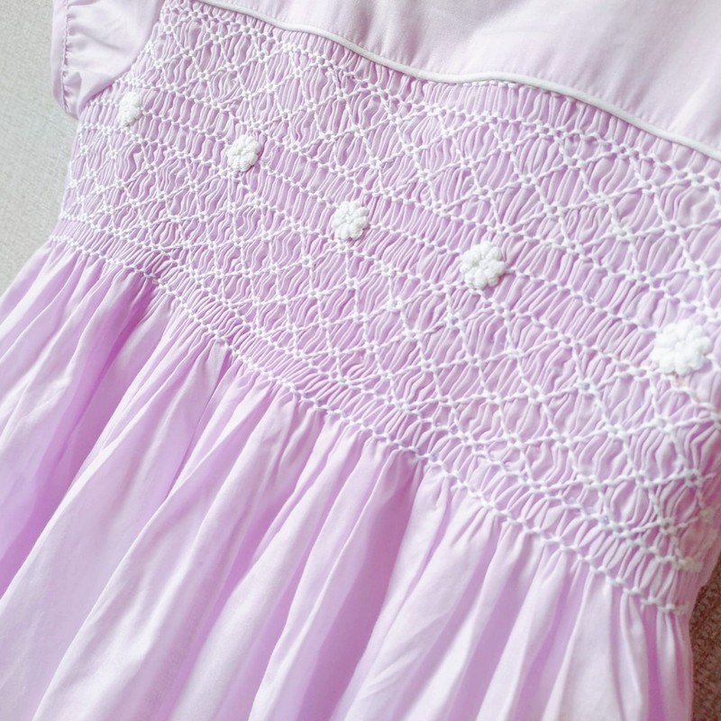 Spring Summer Dress 2025 Light Purple Geometric Smocked Dress Wholesale Smocked Clothing