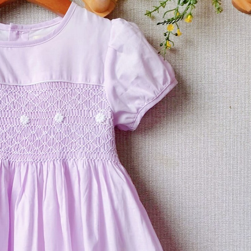 Spring Summer Dress 2025 Light Purple Geometric Smocked Dress Wholesale Smocked Clothing