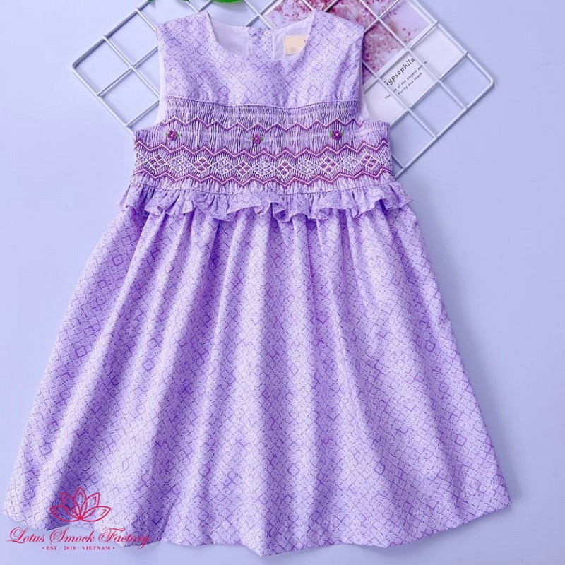 Spring Summer Dress 2025 Purple Geometric Smocked Dress Wholesale Smocked Clothing