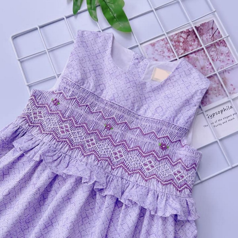 Spring Summer Dress 2026 Purple Geometric Smocked Dress Wholesale Smocked Clothing