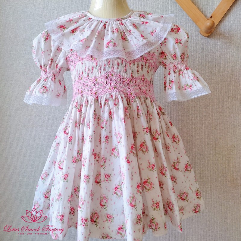 Spring Summer Dress 2025 Rose Geometric Smocked Dress Wholesale Smocked Clothing