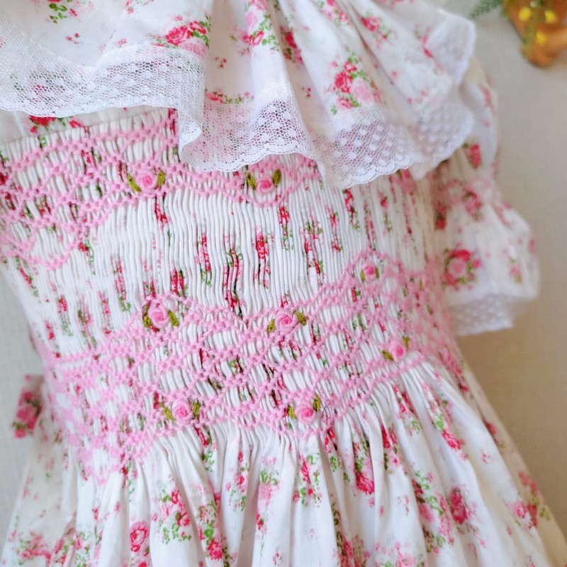 Spring Summer Dress 2025 Rose Geometric Smocked Dress Wholesale Smocked Clothing