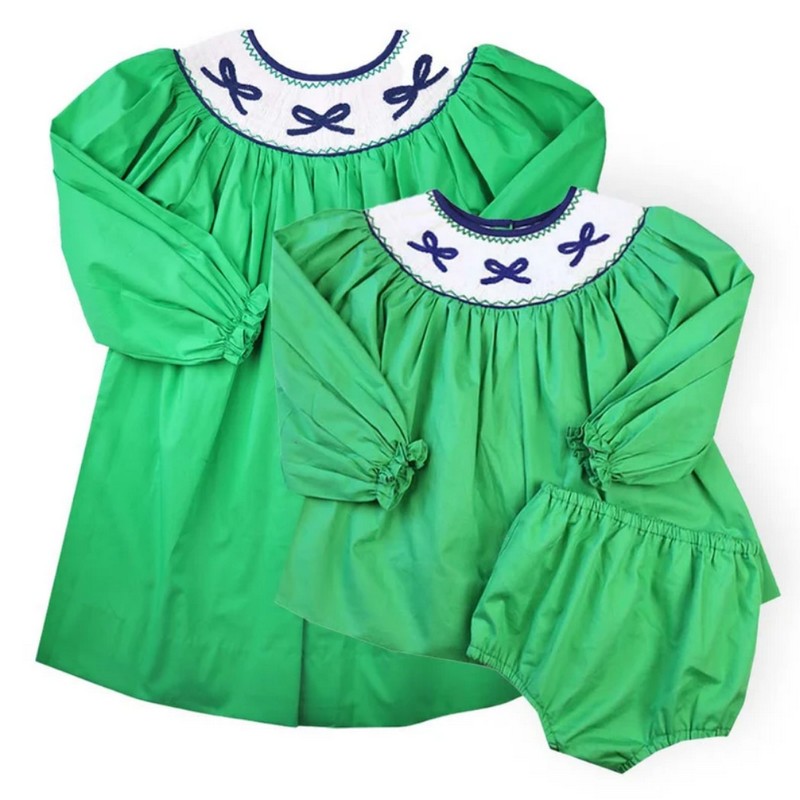 St Patrick Dress 2025 Green Bow Dress Wholesale Smocked Clothing