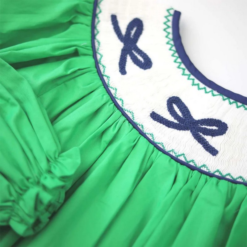 St Patrick Dress 2025 Green Bow Dress Wholesale Smocked Clothing