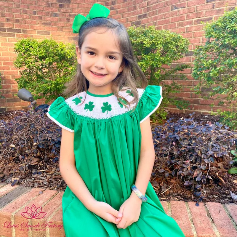 St Patrick Dress 2025 Green Clover Dress Wholesale Smocked Clothing