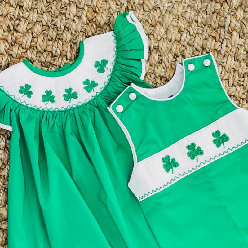 St Patrick Dress 2026 Green Clover Dress Wholesale Smocked Clothing
