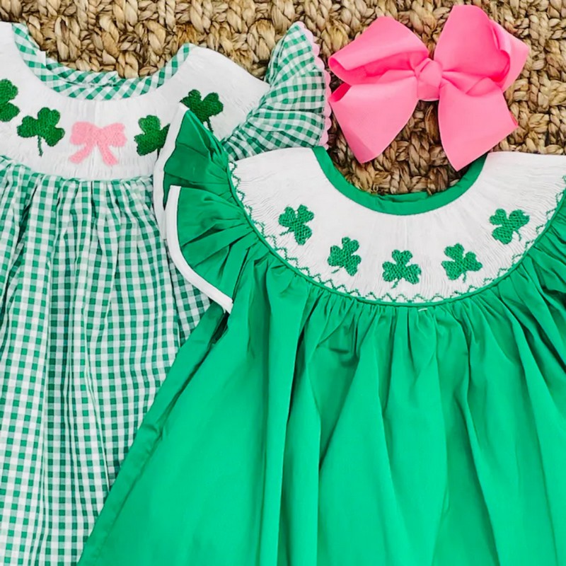 St Patrick Dress 2026 Green Clover Dress Wholesale Smocked Clothing