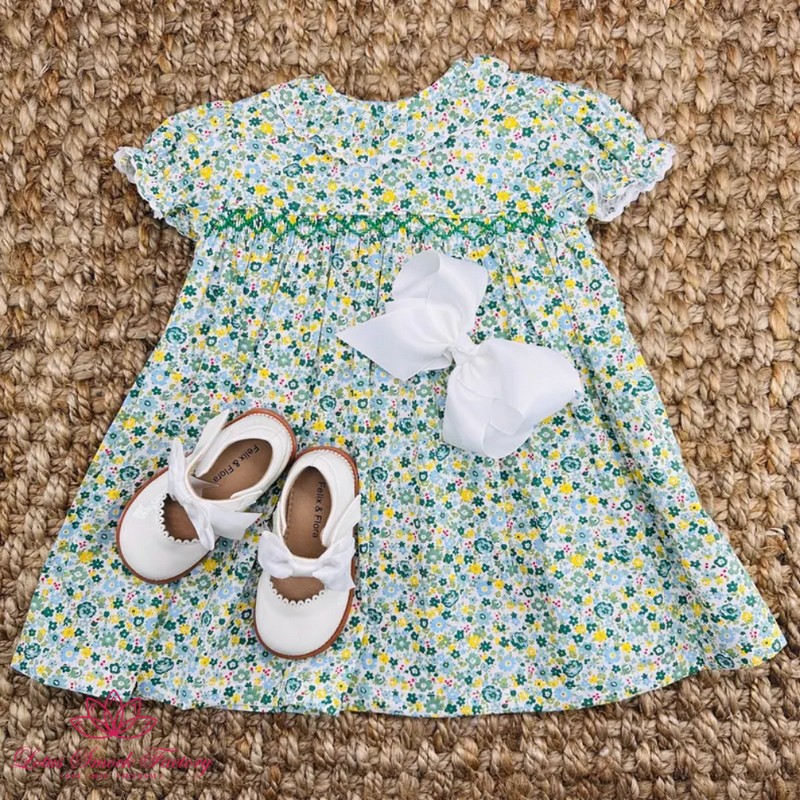 St Patrick Dress 2025 Green Floral Dress Wholesale Smocked Clothing