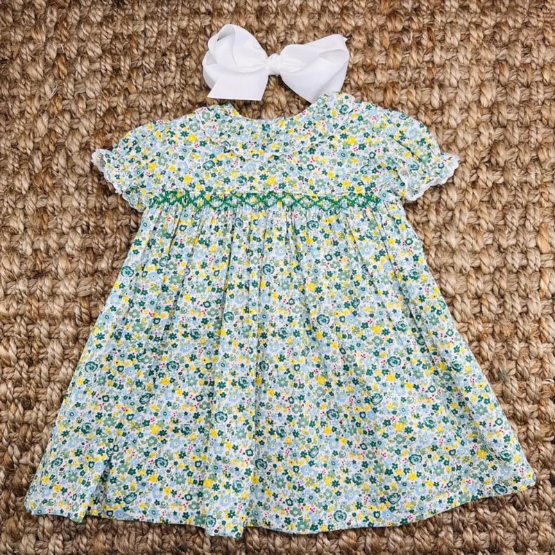 St Patrick Dress 2025 Green Floral Dress Wholesale Smocked Clothing