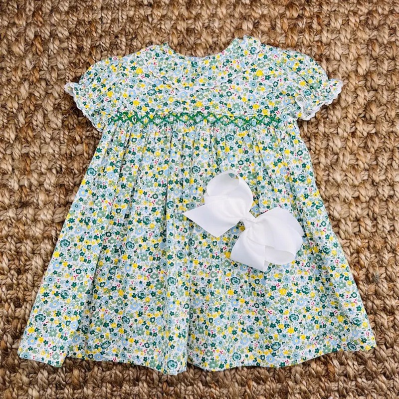 St Patrick Dress 2025 Green Floral Dress Wholesale Smocked Clothing