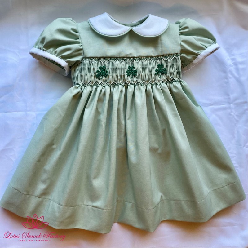 St Patrick Dress 2025 Seafoam Green Clover Dress Wholesale Smocked Clothing