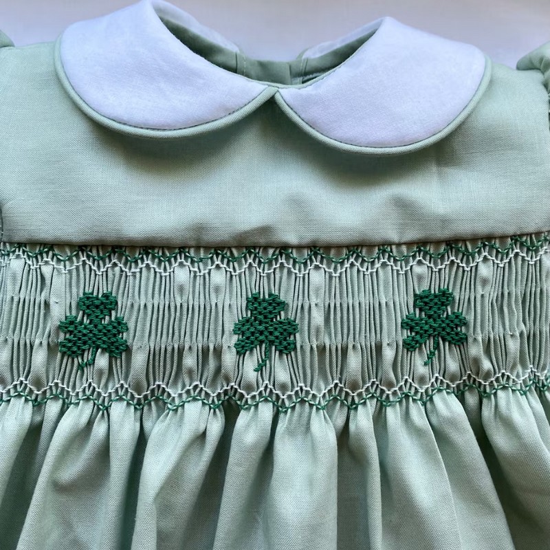 St Patrick Dress 2026 Seafoam Green Clover Dress Wholesale Smocked Clothing