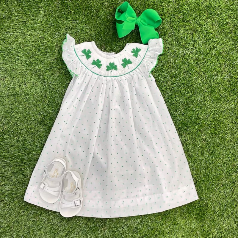 St Patrick Dress 2026 White Clover Dress Wholesale Smocked Clothing