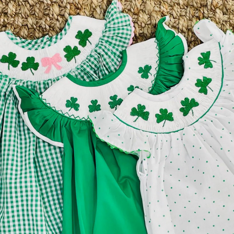 St Patrick Dress 2026 White Clover Dress Wholesale Smocked Clothing