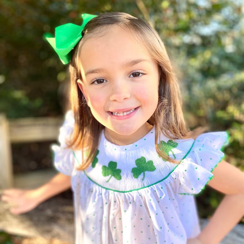 St Patrick Dress 2026 White Clover Dress Wholesale Smocked Clothing