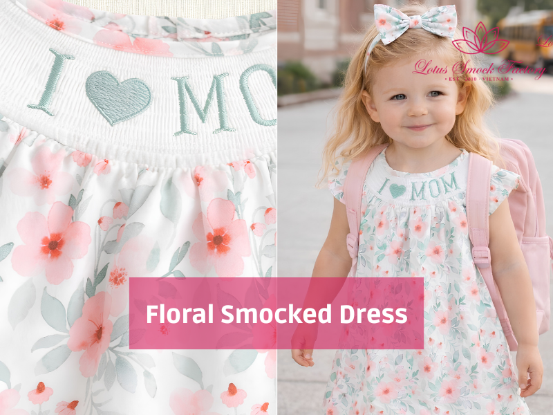 floral i love mom smocked dress size 2T