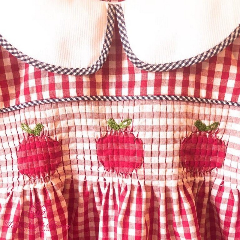 Back to School Outfit 2026 Red Gingham Apple Smocked Dress Wholesale Smocked Clothing