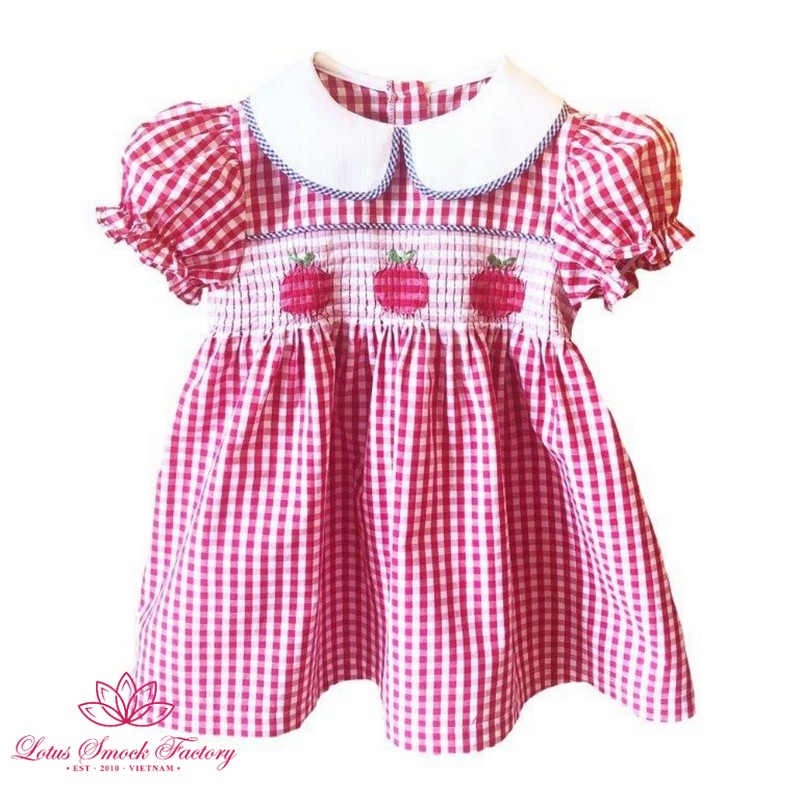 Back to School Outfit 2026 Red Gingham Apple Smocked Dress Wholesale Smocked Clothing