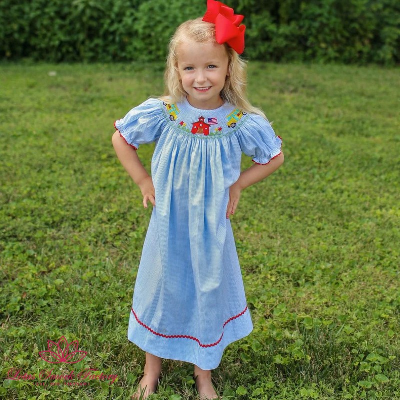 Back to School Outfit 2025 School Bus Smocked Dress Wholesale Smocked Clothing