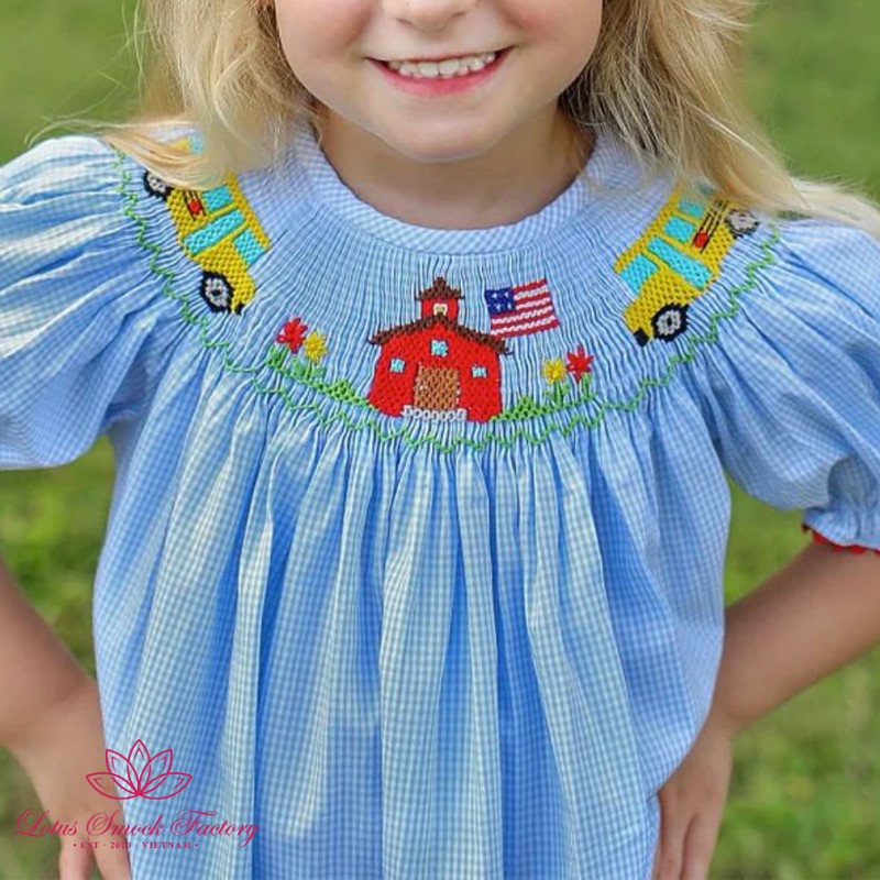 Back to School Outfit 2026 School Bus Smocked Dress Wholesale Smocked Clothing