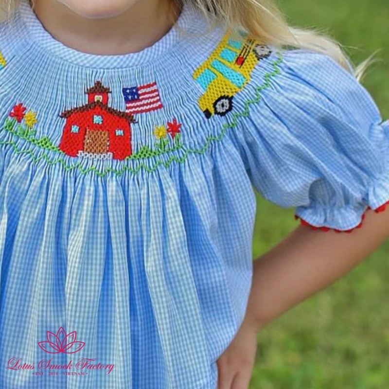 Back to School Outfit 2026 School Bus Smocked Dress Wholesale Smocked Clothing
