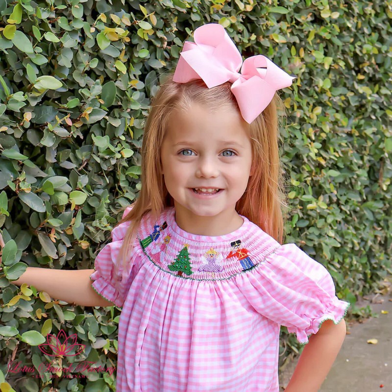 Christmas Outfit 2026 Pink Gingham Princess Smocked Dress Wholesale Smocked Clothing