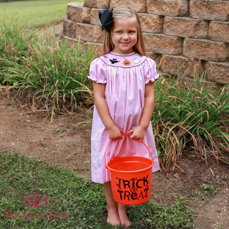 Halloween Outfit 2025 Light Pink Halloween Icons Smocked Dress Wholesale Smocked Clothing