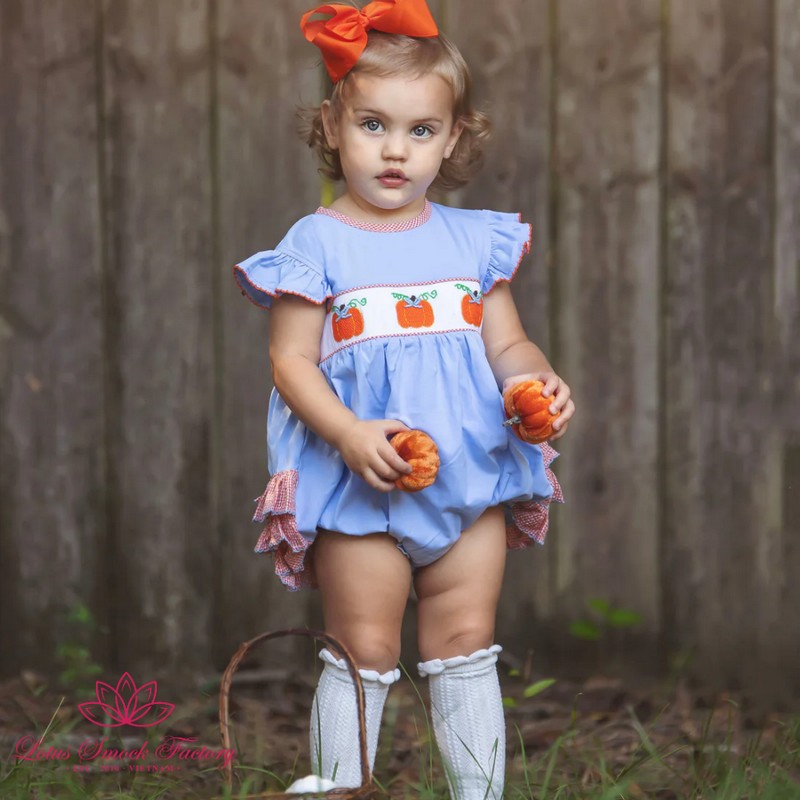 Halloween Outfit 2026 Pumpkin Smocked Bubble Wholesale Smocked Clothing
