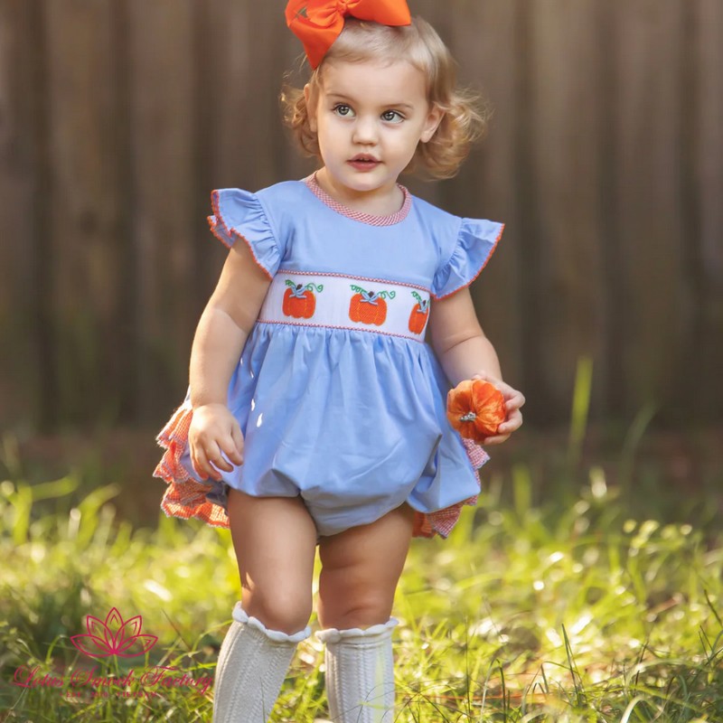 Halloween Outfit 2025 Pumpkin Smocked Bubble Wholesale Smocked Clothing
