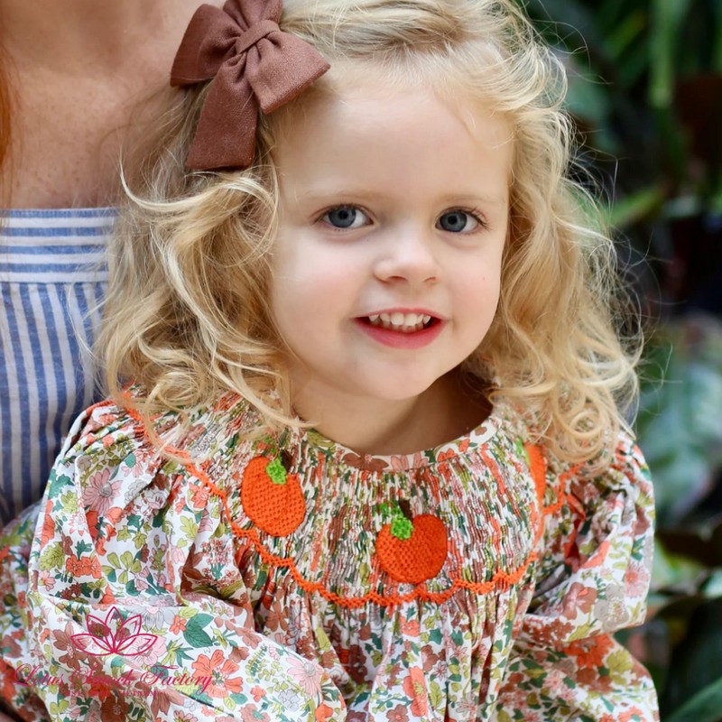 Halloween Outfit 2026 Pumpkin Smocked Floral Dress Wholesale Smocked Clothing