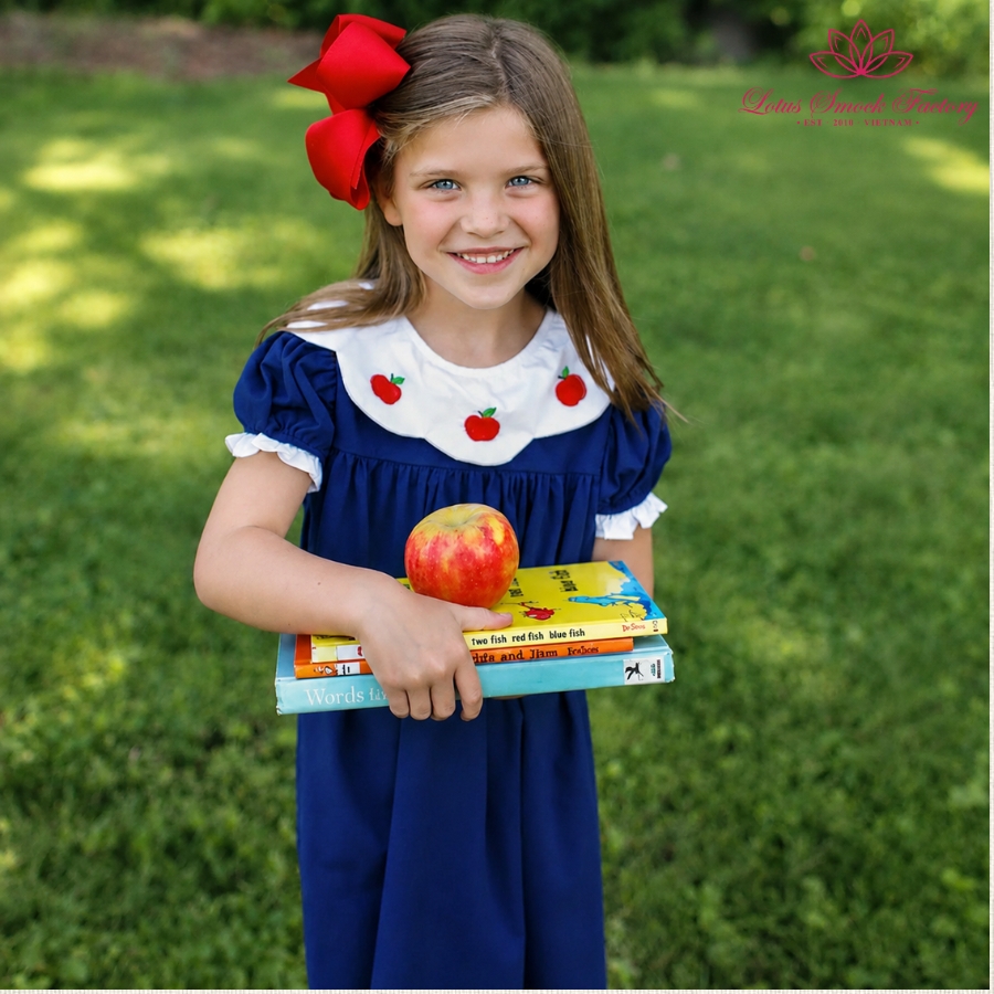 Apple Embroidered Dress Wholesale Smocked Clothing