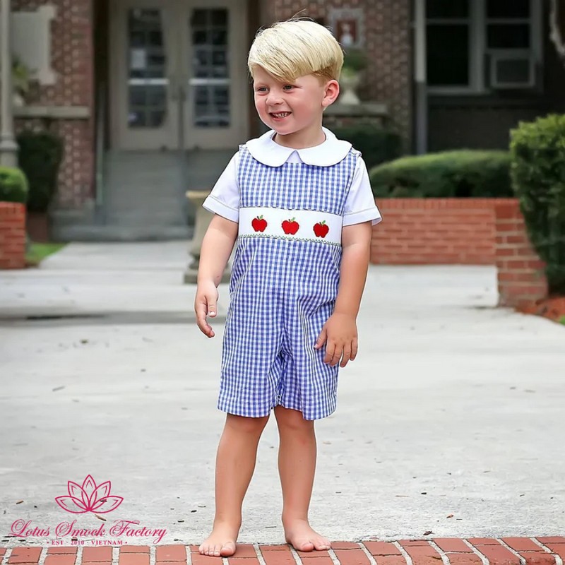 Back to School Outfit 2025 Apple Smocked Shortall Wholesale Smocked Clothing