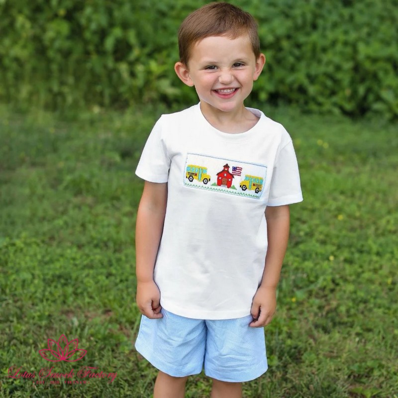 Back to School Outfit 2025 School Bus Smocked Set Wholesale Smocked Clothing
