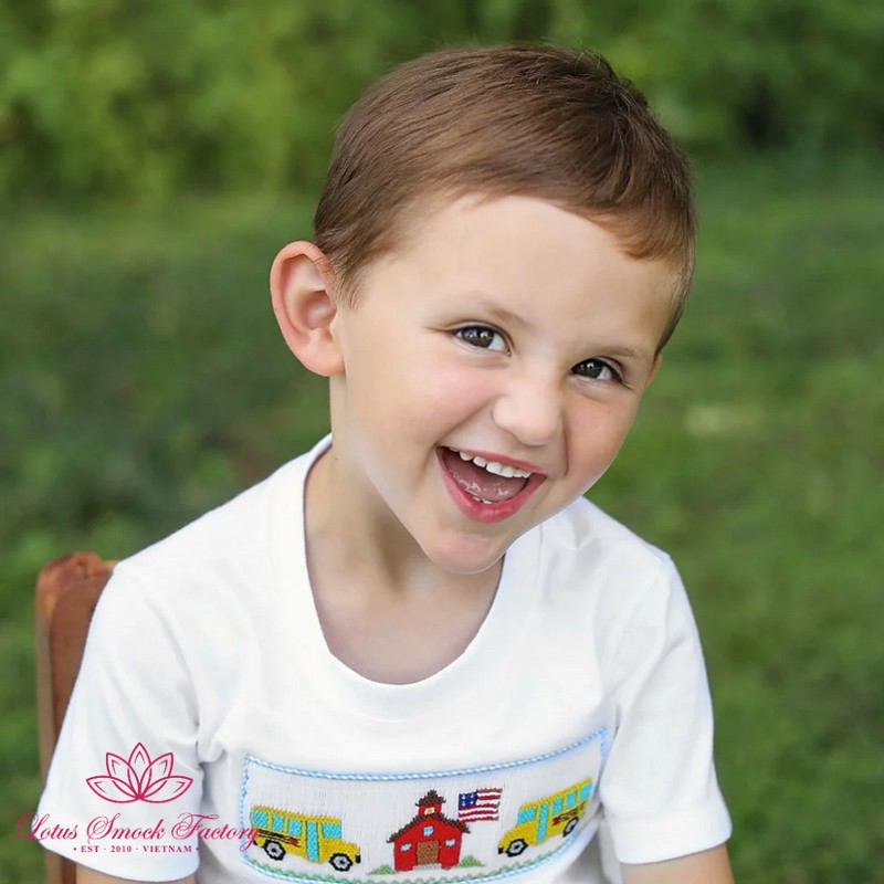 Back to School Outfit 2026 School Bus Smocked Set Wholesale Smocked Clothing