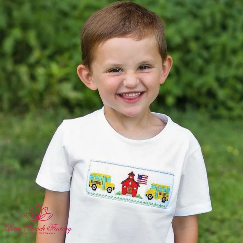 Back to School Outfit 2026 School Bus Smocked Set Wholesale Smocked Clothing